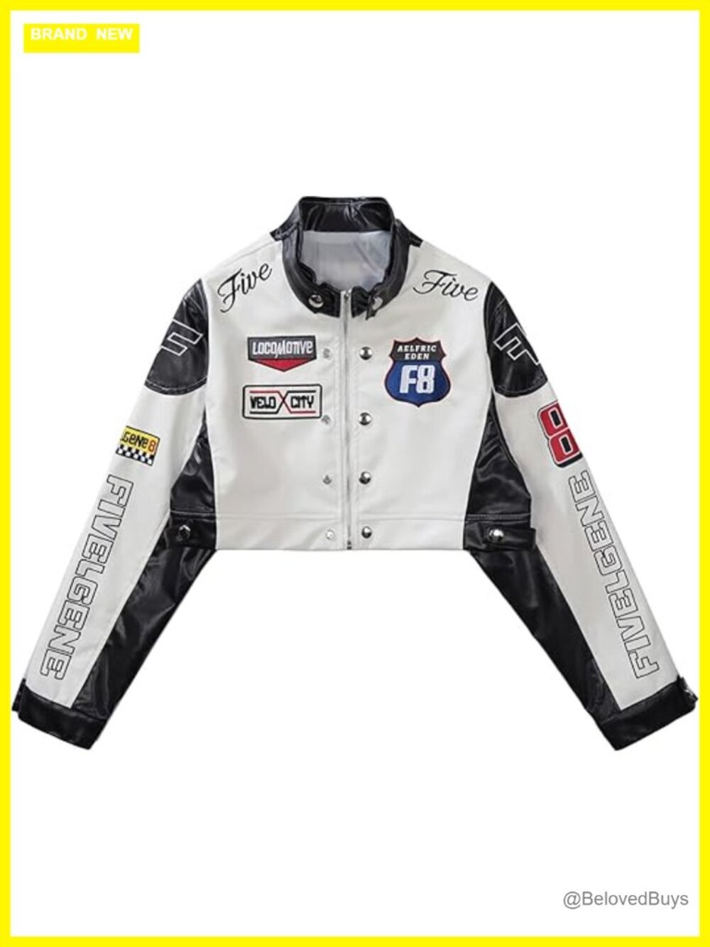 Cropped Faux Leather Moto Biker Racing Jacket